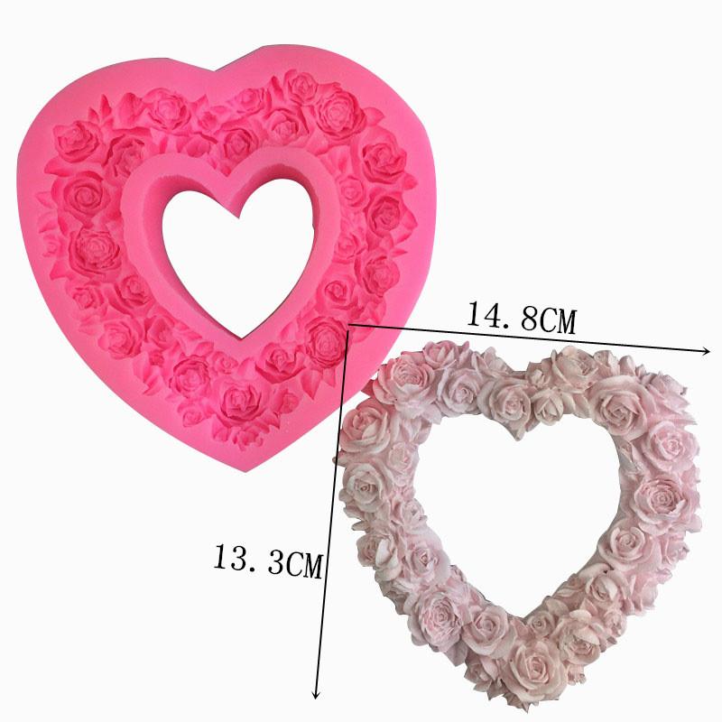 Large Rose Heart Wreath Silicone Food Good Mold Big Heart Shaped Rose Silicone Mold Cake Decorating Tools Soap Cake Mould
