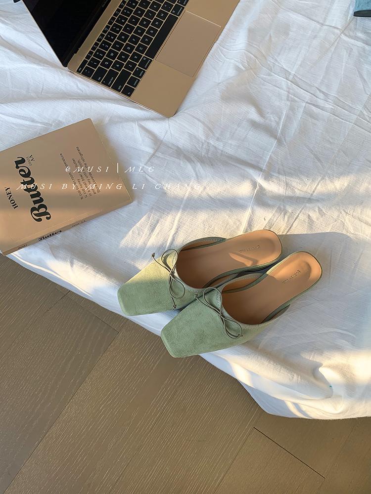 Женские летние новые сандалии повседневные слипоны женские мюли с бантом-бабочкой удобные шлепанцы с квадратным носком на ремешке сзади женские сандалии на плоской подошве