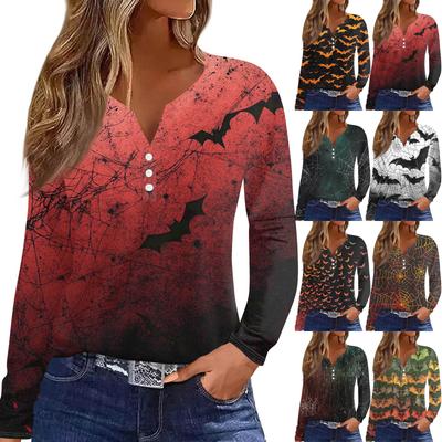 Жен. Футболка Футболка на пуговицах с длинным рукавом Повседневные Выходные Мода Классический Топ с v-образным вырезом Обычный