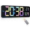 14.3" Digital Wall Clock with Remote Control, Large Display, LED Clock for Living Room, Bedroom, Auto-Dimming, 9 Color Night Light, Auto DST, Date,