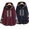 Women Patchwork  Embroidery Hooded Coats  Autumn  Winter New Long Sleeve Loose Vintage Style V-neck Coats