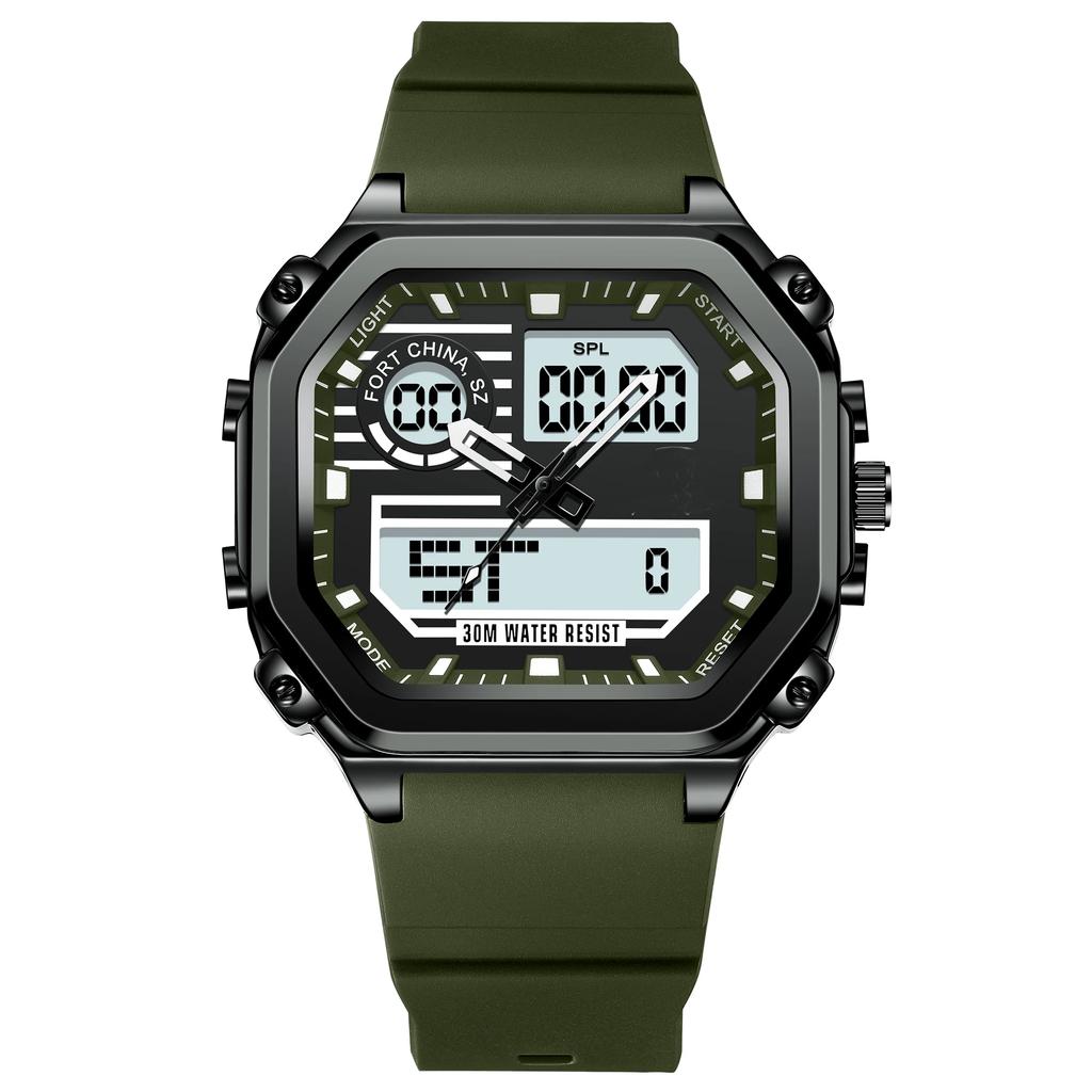 Спортивные квадратные мужские часы Водонепроницаемые Светодиодные светящиеся Неделя Дата Наручные часы Силиконовый ремешок Электронные кварцевые часы