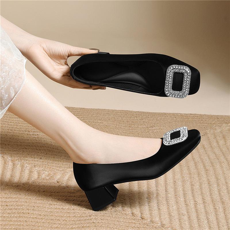 Новые французские туфли на высоком каблуке, высококлассные туфли, модные туфли на толстом каблуке в стиле легкой роскоши, повседневные универсальные женские туфли со стразами
