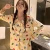 Женская пижама, новый осенне-весенний комплект с длинными рукавами, мягкая пижама в полоску с рисунком, женская домашняя ночная одежда, кардиган