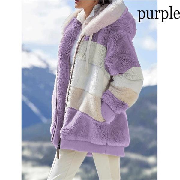 Женская плюшевая куртка, зимнее теплое пальто, модная свободная плюшевая многоцветная куртка с капюшоном