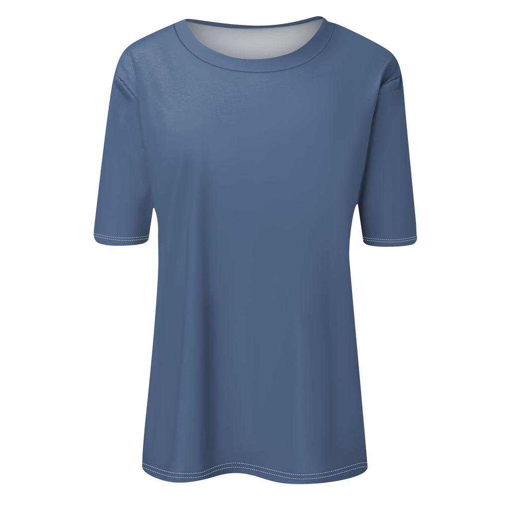 Женский модный повседневный однотонный топ с круглым вырезом и тремя рукавами с половиной рукавами