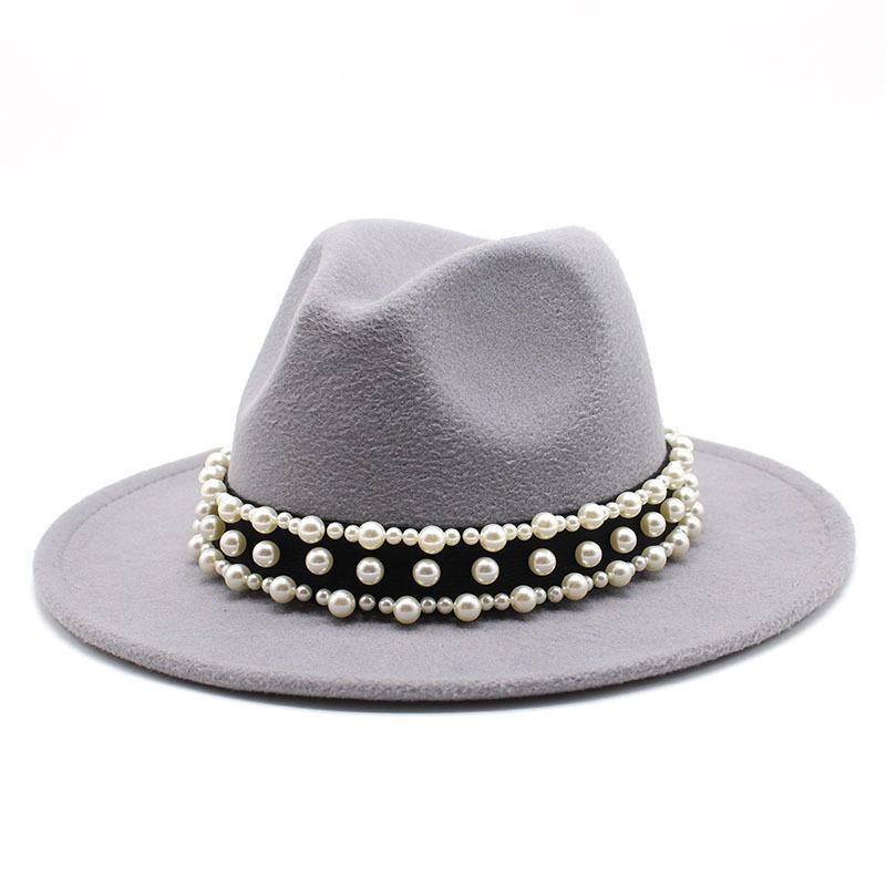 Jazz Hat, Pearl Top Hat, Женская модная мужская и женская шерстяная шляпа