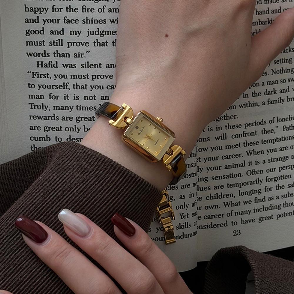BS Bee Sister Vintage Hand Watch Woman Gold Elegant Tortoiseshell Amber Bracelet Quartz Wrist Watches for Lady Luxury Niche