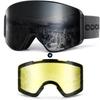 Odoland Snow Goggles Night Magnetic Interchangeable Flat Double OTG Glasses Snowboard Goggles with Wide Field of UV400 Impact Lightweight VLT +