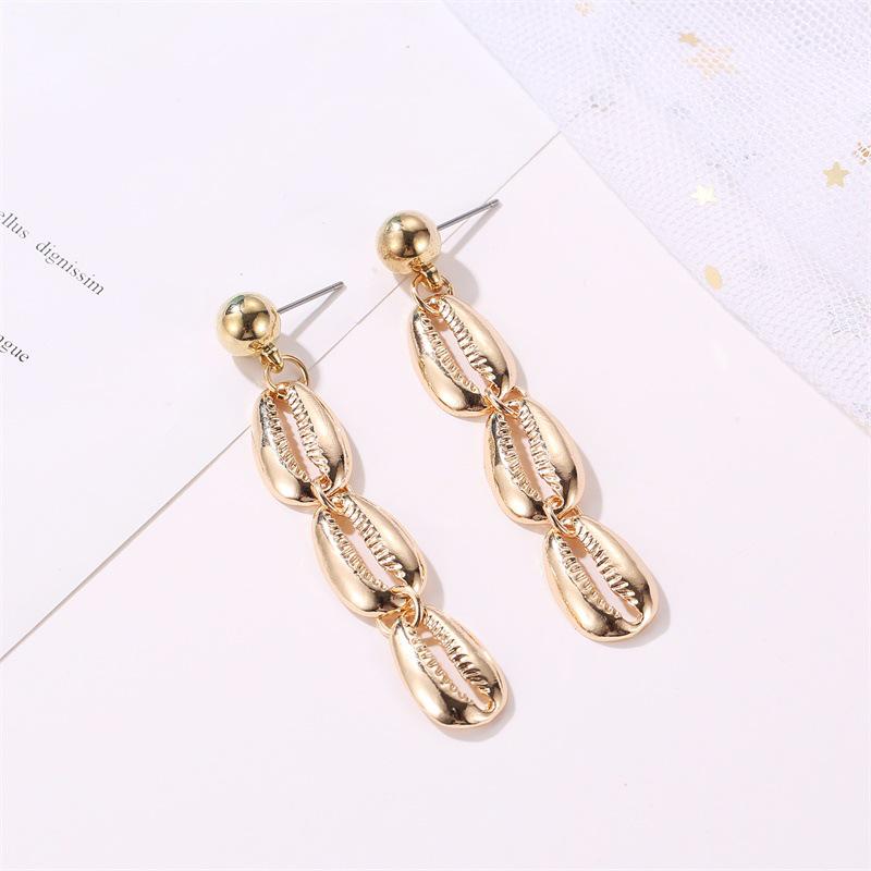 Fashion Simple Metal Wild Earrings Tassel Shell Earrings National Style Personality Earrings ADM
