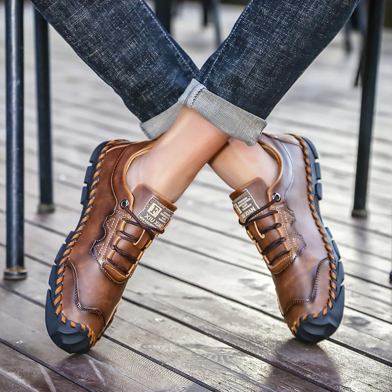 Handmade Men Casual Leather Shoes Quality Split Leather Shoes Men Loafers Outdoor Moccasins Man Flats Shoes