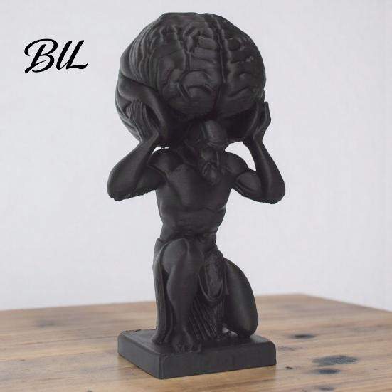 Carry The Pressure Statue 3D-Printed Desktop Figurine Small Holding Brain Man Sculpture Personality Desk Ornament for Living Room Bedroom Office Shelf