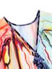 EDOLYNSA Plus Size Multicolor Printed Kaftan Dress For Women Outfit Boho Vacation V-neck Split Robe Summer Beachwear Swimsuit Cover Up Q1588