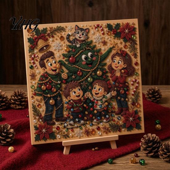 DIY Rhinestone Art Projects Christmas Faux Pearl Kit, Painting 8" x 8", Cartoon Framed Canvas Wall Crafts Snowman Animal Diamond Craft Kit for Adults,