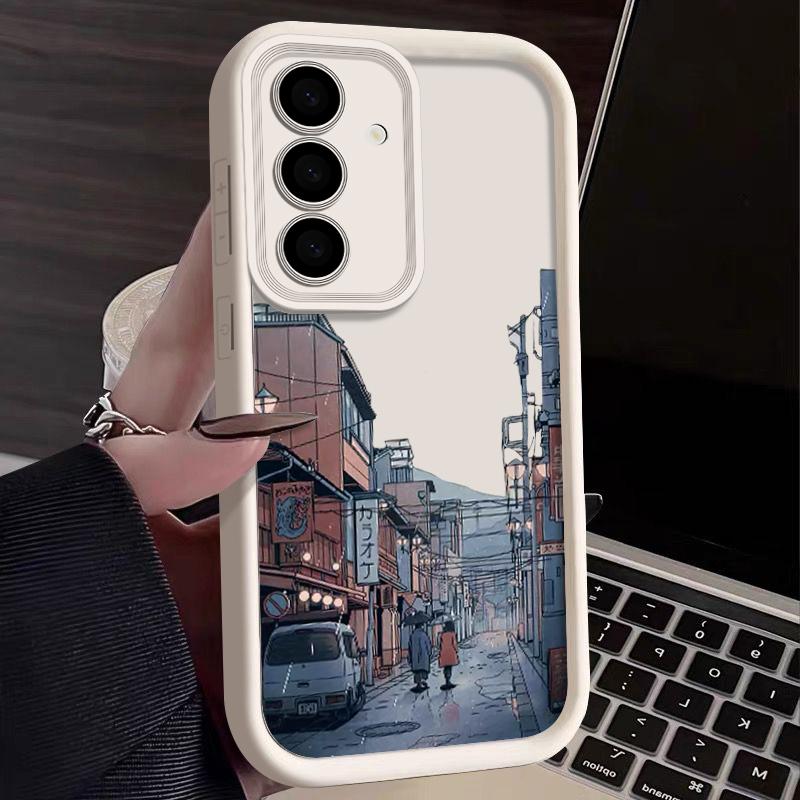 Мягкий силиконовый чехол с рисунком города для Samsung S25 S24 S22 Ultra Plus S23 S21 S20 Fe A55 A54 A53 A35 A15 A16, однотонная защитная крышка объектива