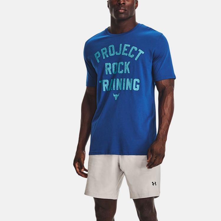 Under Armour Футболка Project Rock с графическим принтом и круглым вырезом с короткими рукавами, мужские топы Phantom-Blue 1376891-471