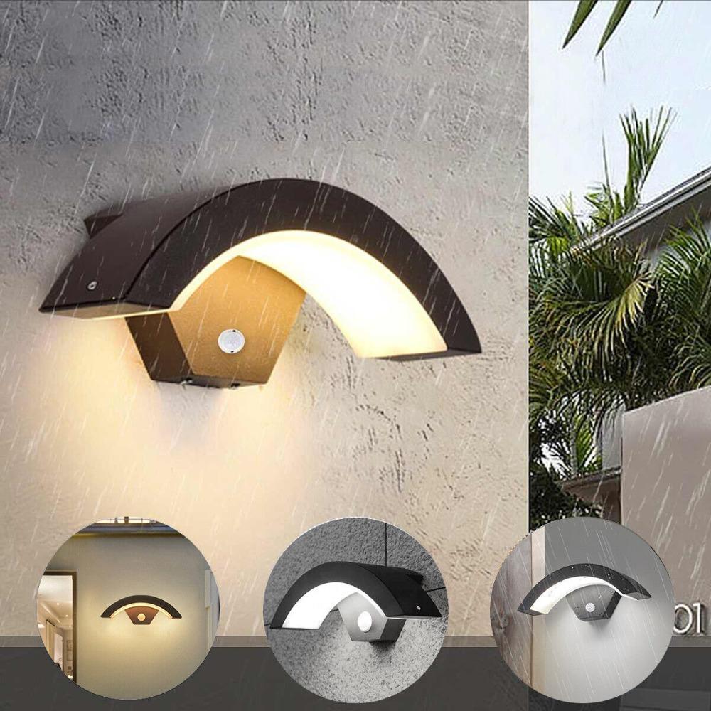 With Motion Sensor Outdoor Curved LED Wall Light Outside Garden Porch