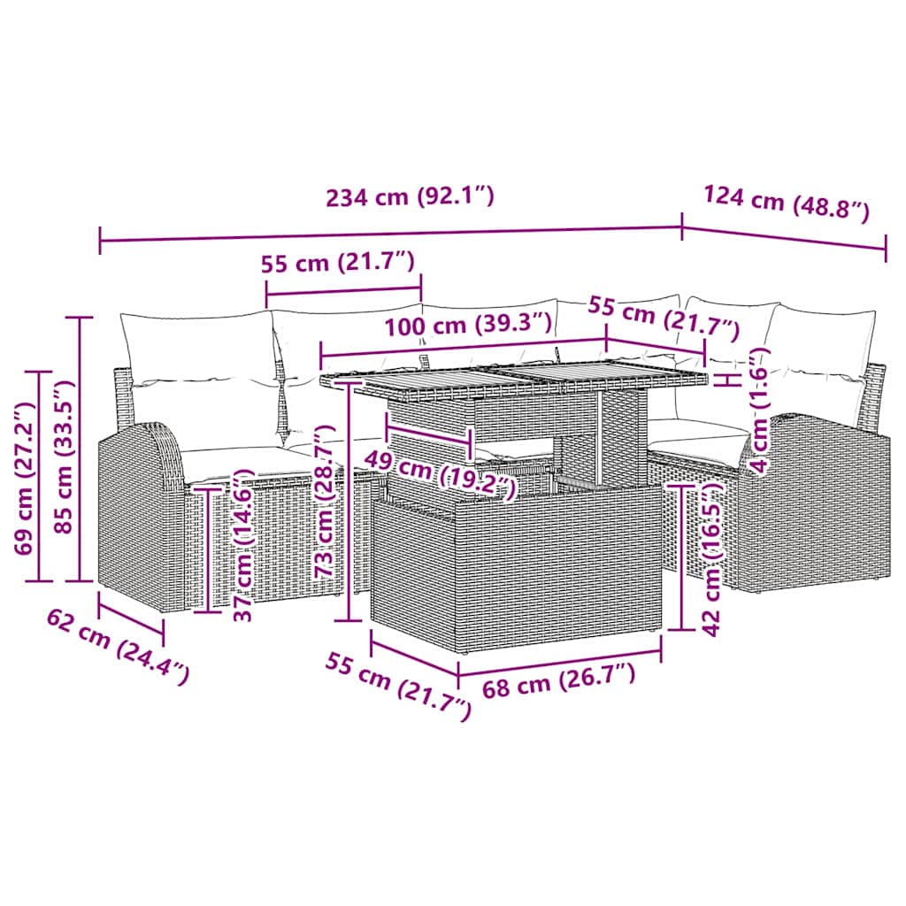 Garden Sofa Set with Storage 6 pcs Black Poly Rattan