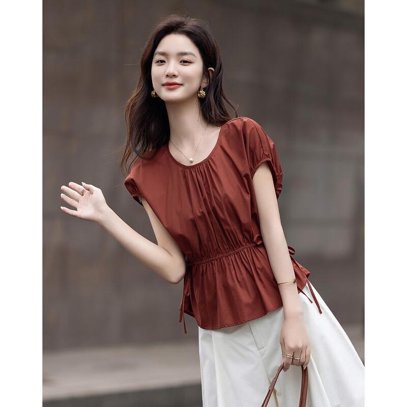 Demana Retro Rose French Puff Sleeve Tie-Up Shirt