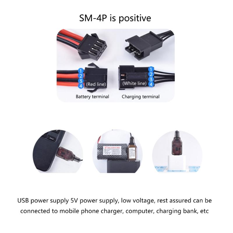 Кабель для зарядки USB SM4P Зарядное устройство SM4P Светодиодные индикаторы Для литиевой батареи 7,4 В RC Модели Автомобили Лодки Игрушка с дистанционным управлением