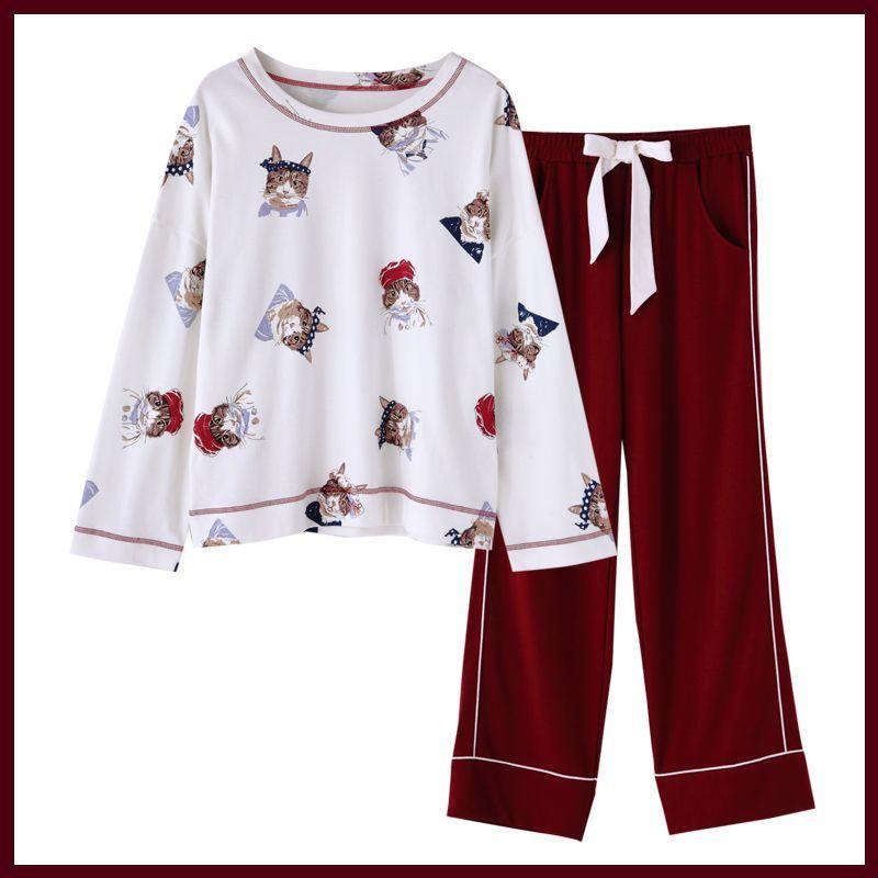 Новый комплект пижамы с длинными рукавами для женщин, весенняя и осенняя пижама из чистого хлопка, корейский стиль, домашняя пижама большого размера