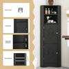 Corner Cabinet Bathroom with Two Compartments Adjustable Shelf Open Shelves Tall Triangular Shape Freestanding Storage