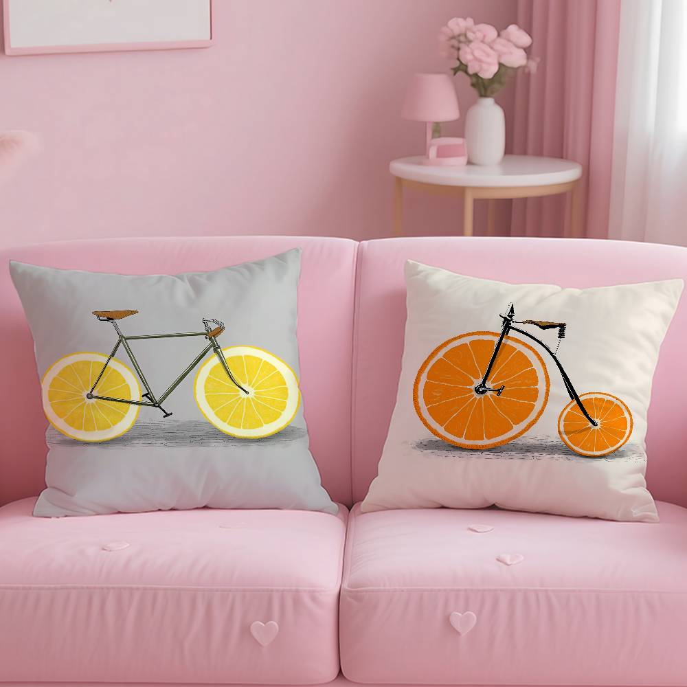 Fruit Orange Lemon Bicycle Pillow Case Anti-dustmite Pillow Invisible Zipper Silky Short Plush Sofa Cushion Cover