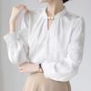 Женские блузки, рубашки, весна 2025, женская блузка с длинным рукавом, рубашка с круглым вырезом, белая шифоновая блузка, рубашка, женские топы J855