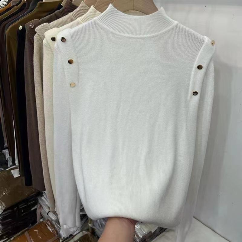 Модный элегантный однотонный вязаный свитер с полувысоким воротом для женщин, осенний повседневный облегающий свитер с длинным рукавом для женщин, топы, зимние теплые базовые трикотажные изделия 24880