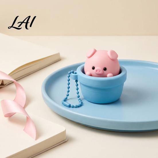 Portable Desk Toy Potted Pig Clicker with Bead Chain Clicky Button Fidget Finger for Stress Relief Backpacks School Bags Decor
