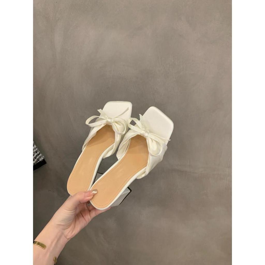 Французские тапочки «Вечерний бриз», туфельки феи, новинка лета 2025, темпераментные розовые босоножки с бантом, босоножки на высоком каблуке