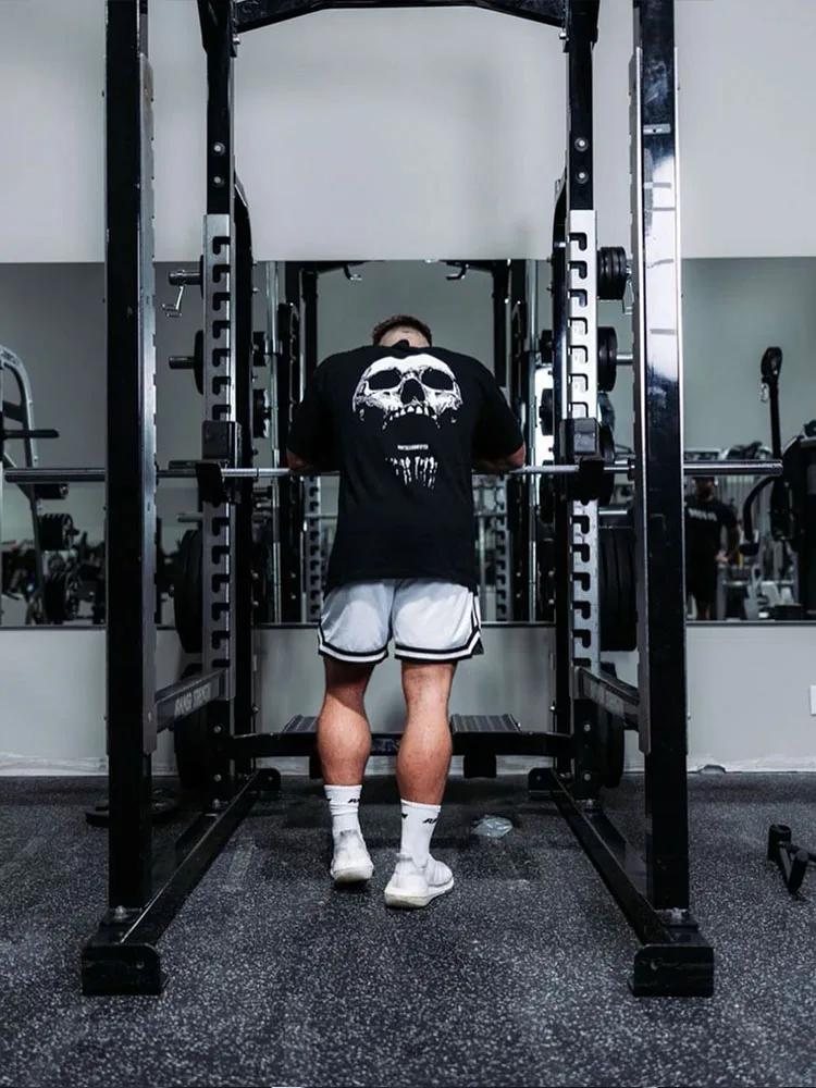 2025 High-quality New Gym Fitness T-shirt Loose Oversized Cotton Men's Short Sleeved Fitness T-shirt Summer Training Jogging Top