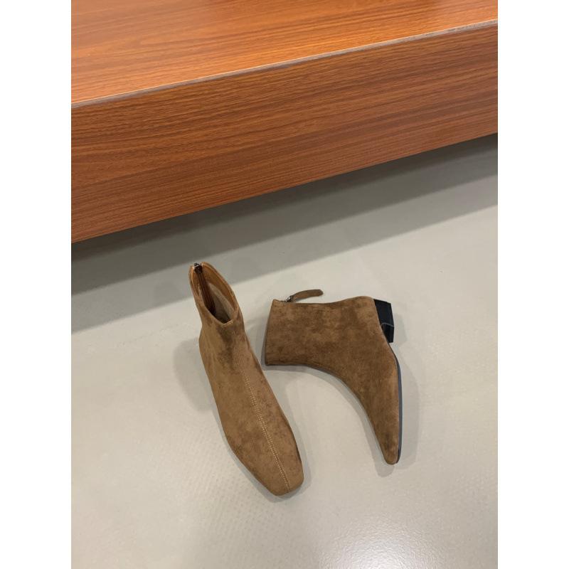 2025 new round head thick high heel low tube suede thin knight fashion women's pile Martin boots