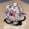 Cao Shi Sweet Pink Zircon Floral Ring - Romantic Valentine's Proposal Jewelry