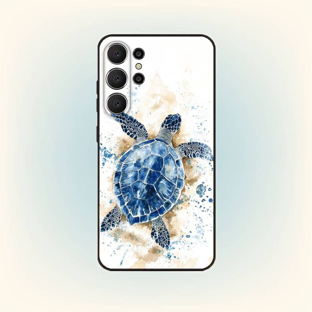 Морские обитатели Искусство Морская Черепаха Чехол для Телефона Для Samsung S25,24,23,22,30,21,10,9,Ultra,Plus,Lite,FE Черный Мягкий Чехол