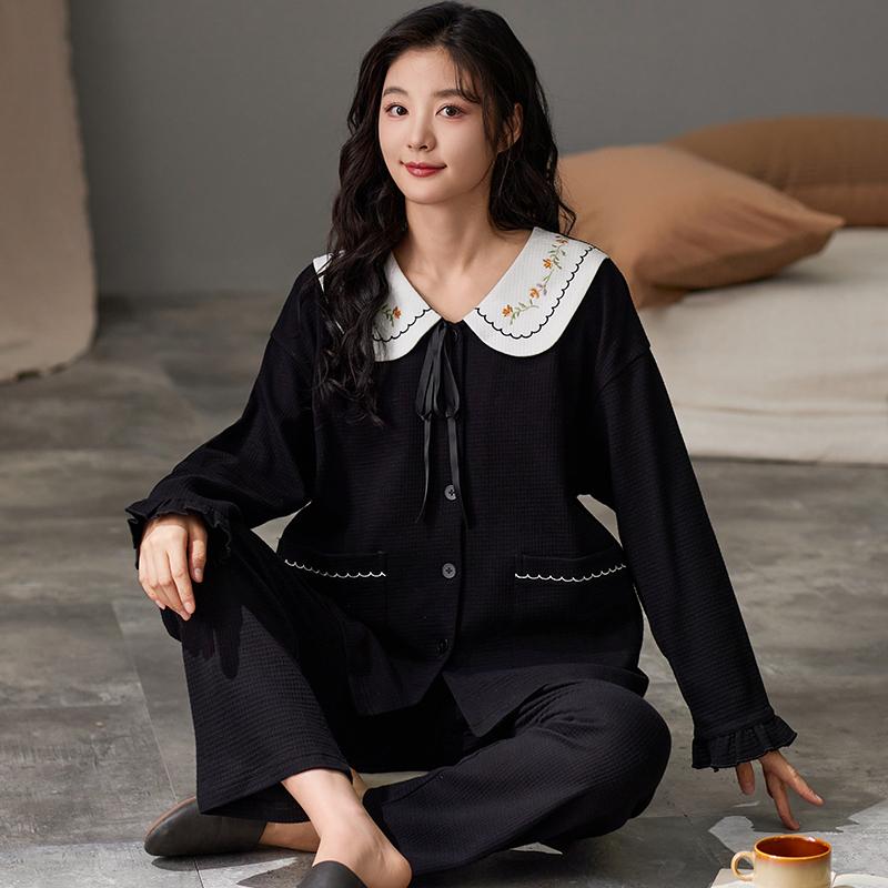 Пижамный комплект Flower Sweet для женщин, милый кавайный комплект с длинными рукавами и длинными штанами, осенне-зимняя одежда для девочек, уютная пижама, мягкая пижама