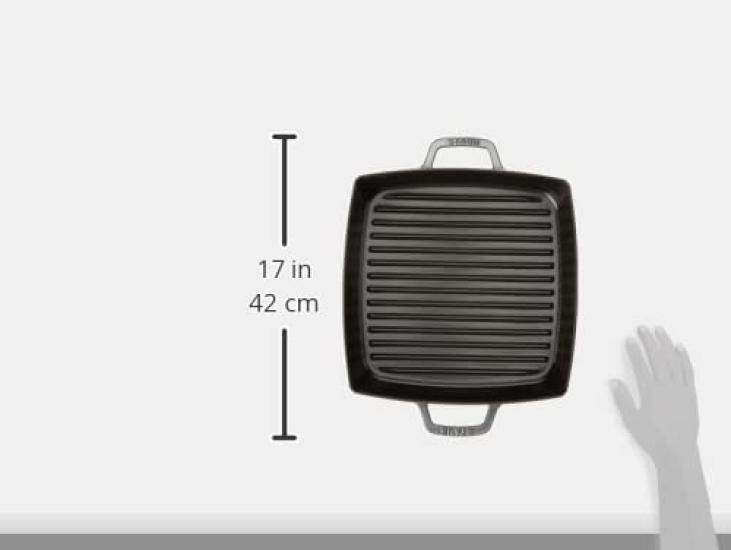 Staub Grill Square Grey Grill, совместимая с японским грилем литая сковорода IH "Pure 28 см", сковорода, ручки, металл, эмаль, [Авторизованный продукт] и