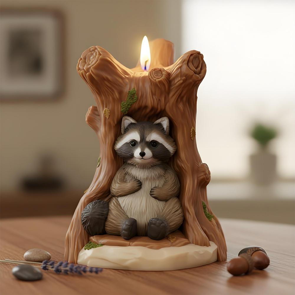 Creative Raccoon Stump Candle Silicone Mold DIY Miniature Landscape Animal Raccoon Home Decor Figurine Plaster Mold Home Decor