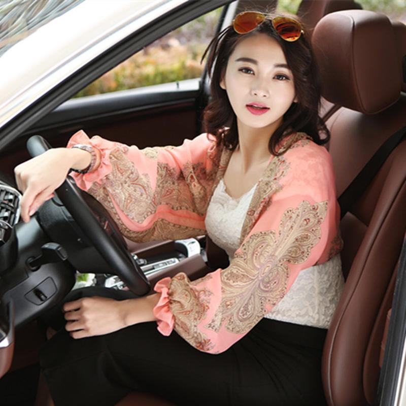 Летний шарф-манжета от солнца, шифоновый шелковый шарф с принтом, модный автомобильный навес, шаль от солнца, дикий шарф, пляжные шальы