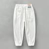 Spring and Summer Baggy Jogging Pants Men Youth Casual Breathable Beach Ramie Cotton Pants Drawstring Elastic Waist Straight Pants