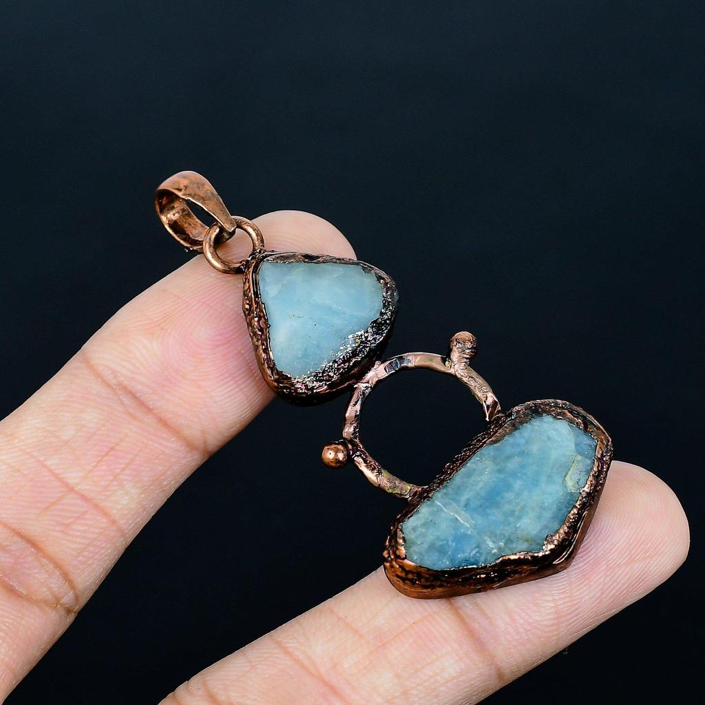 Подвеска из аквамарина с электроформовкой из меди, Ювелирное изделие ручной работы с драгоценным камнем, Подарки для жены, Совершенно новая подвеска