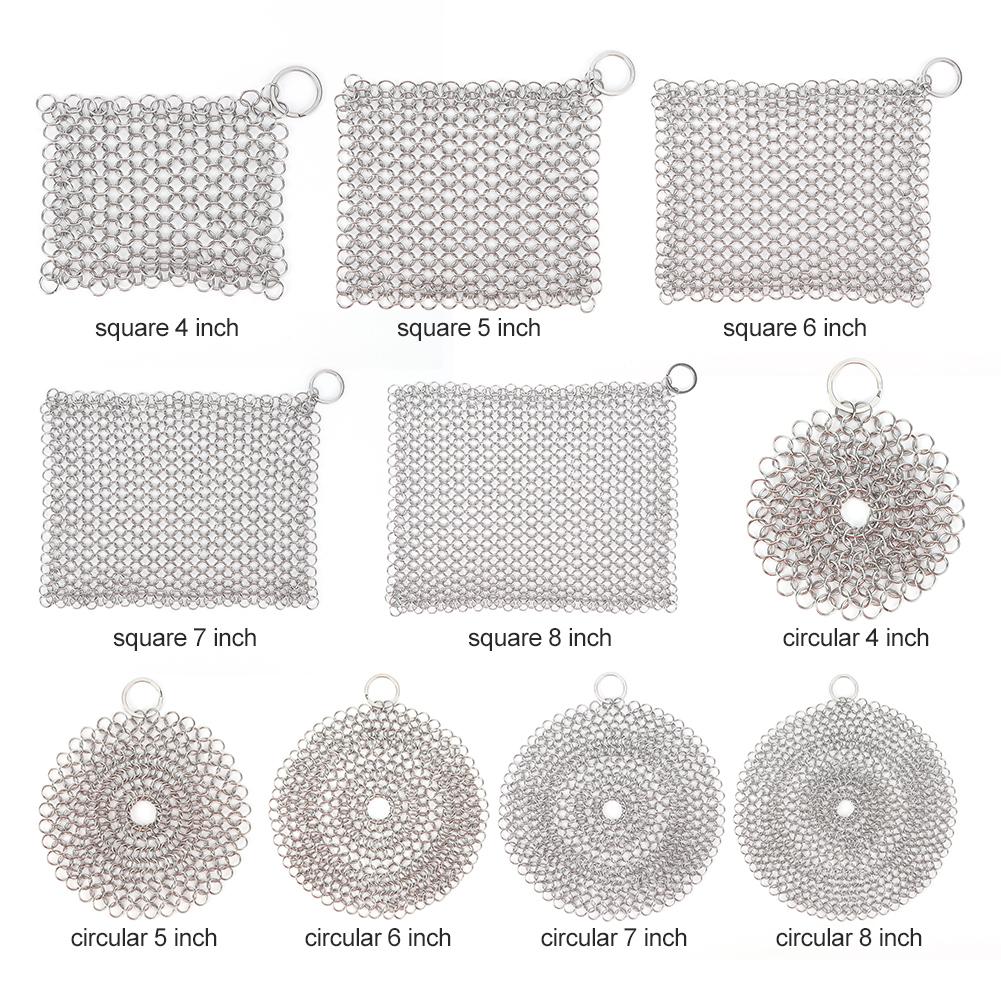 4-8in Sainless Steel Stubborn Stain With Small Ring Chain Cleaner Cast Iron Washer Cleaning Anti-Rust Magic Cast Iron Cleaner