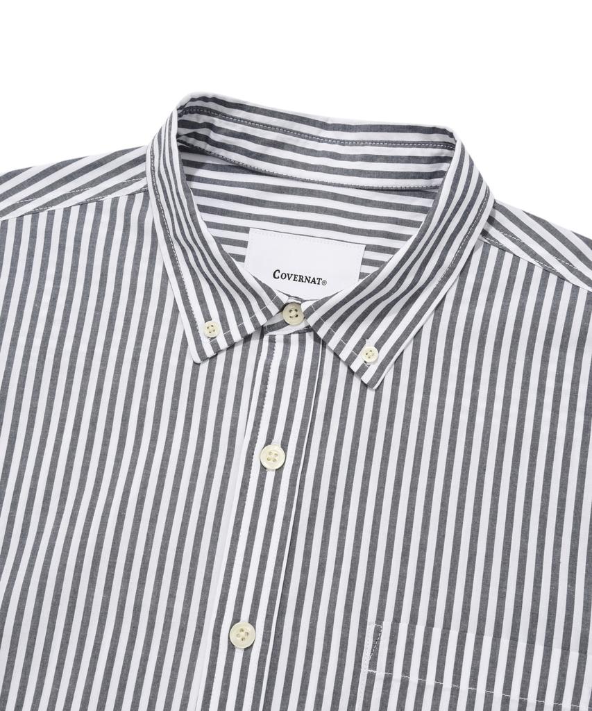 COVERNAT Whale Logo Stripe Half Shirt Navy