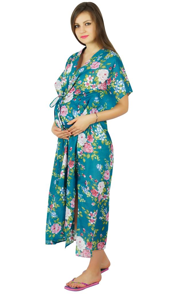 Bimba Nursing Cotton Kaftan Front Buttons Maternity Night Wear Baby Shower