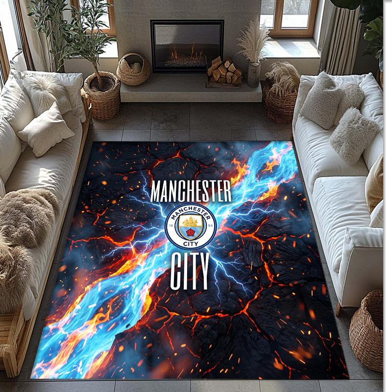 Фланелевый ковер с принтом Manchester City, нескользящий, мягкий, из полиэстера, для пола, декоративный коврик для спальни, гостиной, дивана
