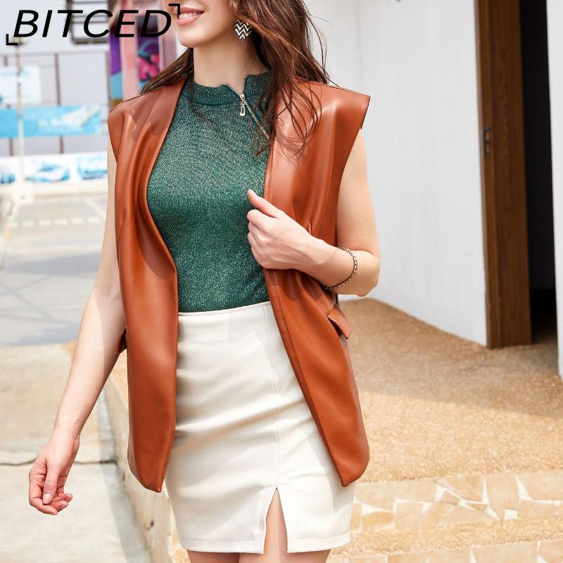BITCED Sleeveless PU Leather Waistcoat Loose Fit Plus Size Women's Vest Cardigan Short Jacket