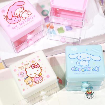 Sanrio Мини Органайзер для Стола Мультяшный Hello Kitty Cinnamoroll Melody Двухслойный Ящик для Хранения Украшений и Наклеек Подарки для Девочек