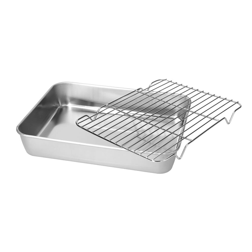 Roasting Pan and Rack Set Stainless Steel Easy Clean Rectangular Roaster with Rack for Cooking Baking23.5x17.5x5cm