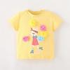 2025 летняя футболка из чистого хлопка с милым мультяшным принтом для девочек, детская одежда с коротким рукавом, объемные цветы, футболки для девочек, топы, футболки