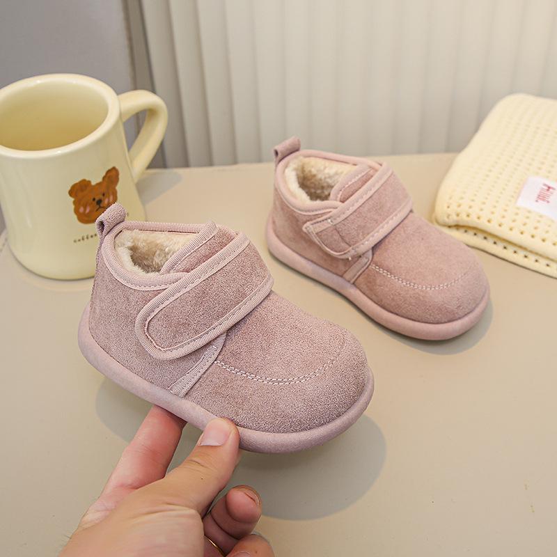 Зимние ботинки Birkenstock в корейском стиле для девочек 2025 года, на толстой подошве, с мехом - Теплые, модные, однотонные хлопковые ботинки для детей